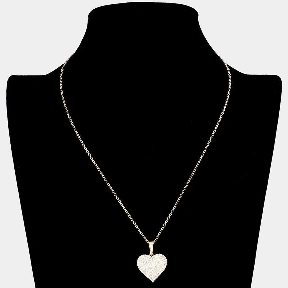 Gold CZ Stone Paved Heart Pendant Necklace - Jewelry Store by Erik Rayo
