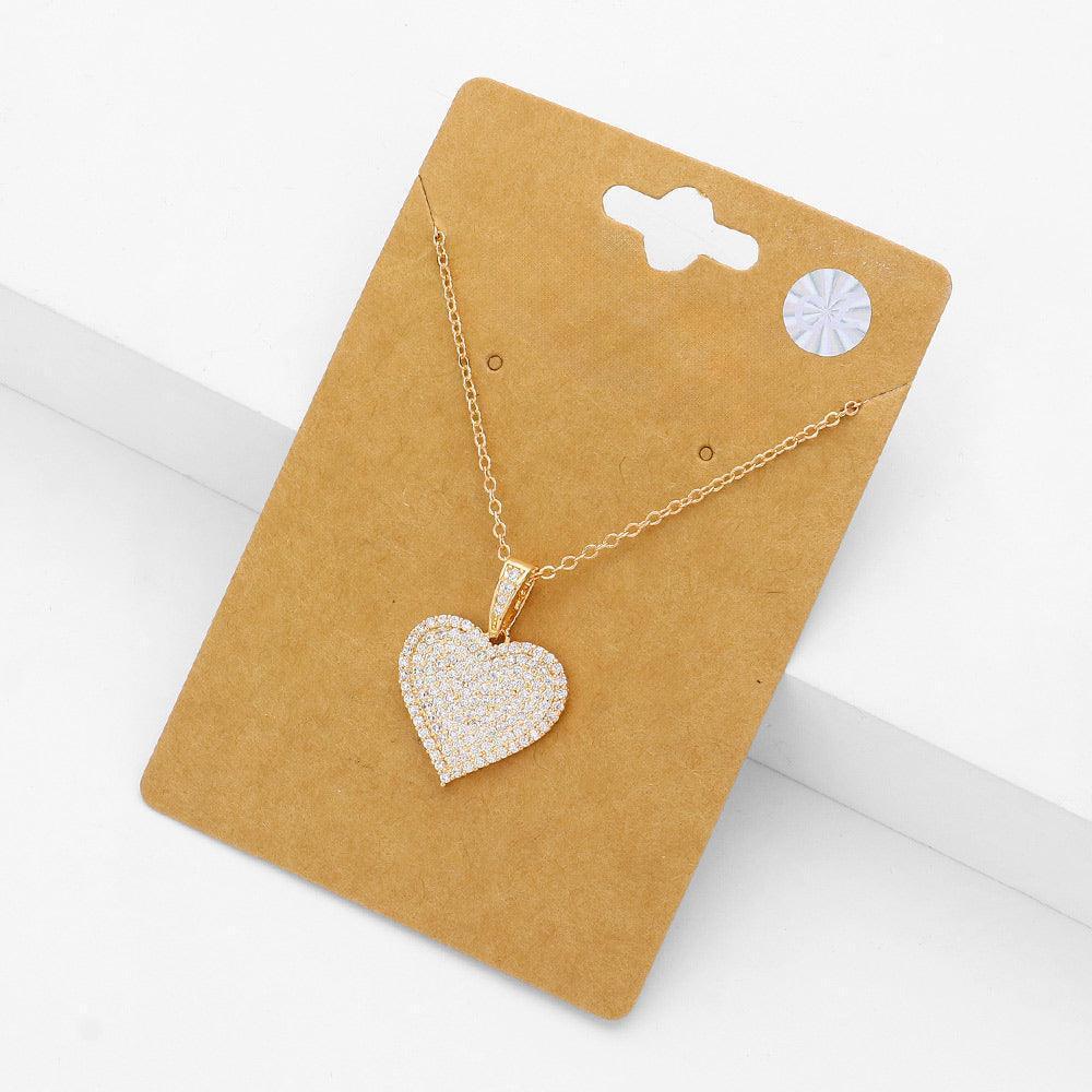 Gold CZ Stone Paved Heart Pendant Necklace - Jewelry Store by Erik Rayo