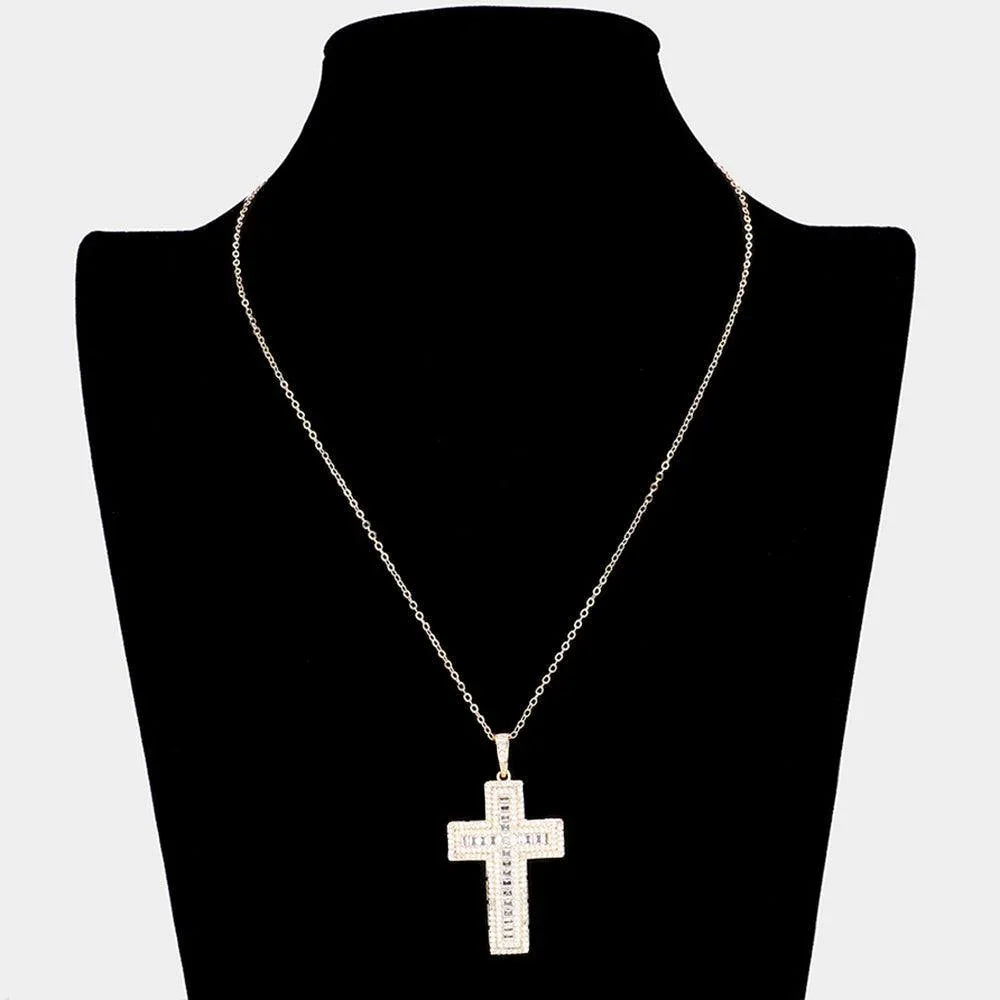 Gold CZ Stone Paved Cross Pendant Necklace - Jewelry Store by Erik Rayo
