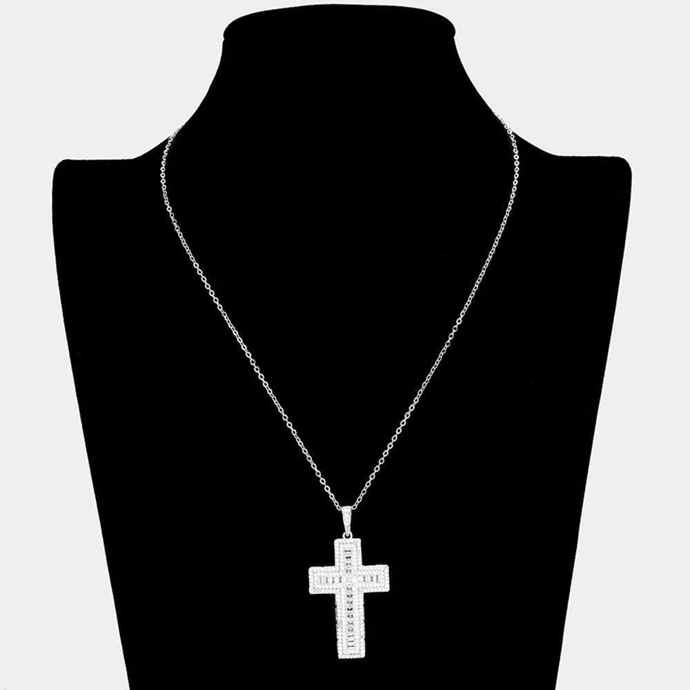 CZ Stone Paved Cross Pendant Necklace - Jewelry Store by Erik Rayo