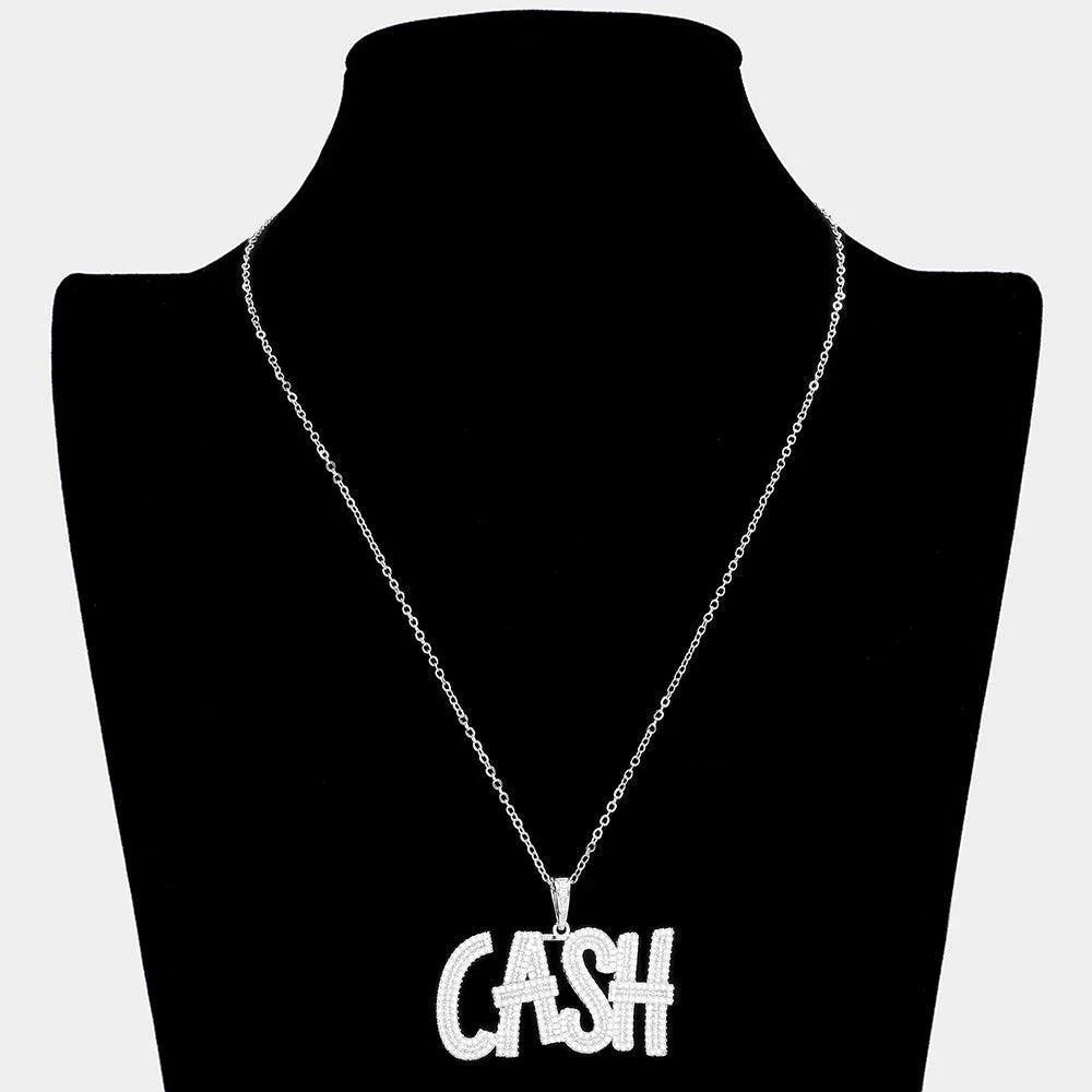 CZ Stone Paved CASH Message Pendant Necklace - Jewelry Store by Erik Rayo