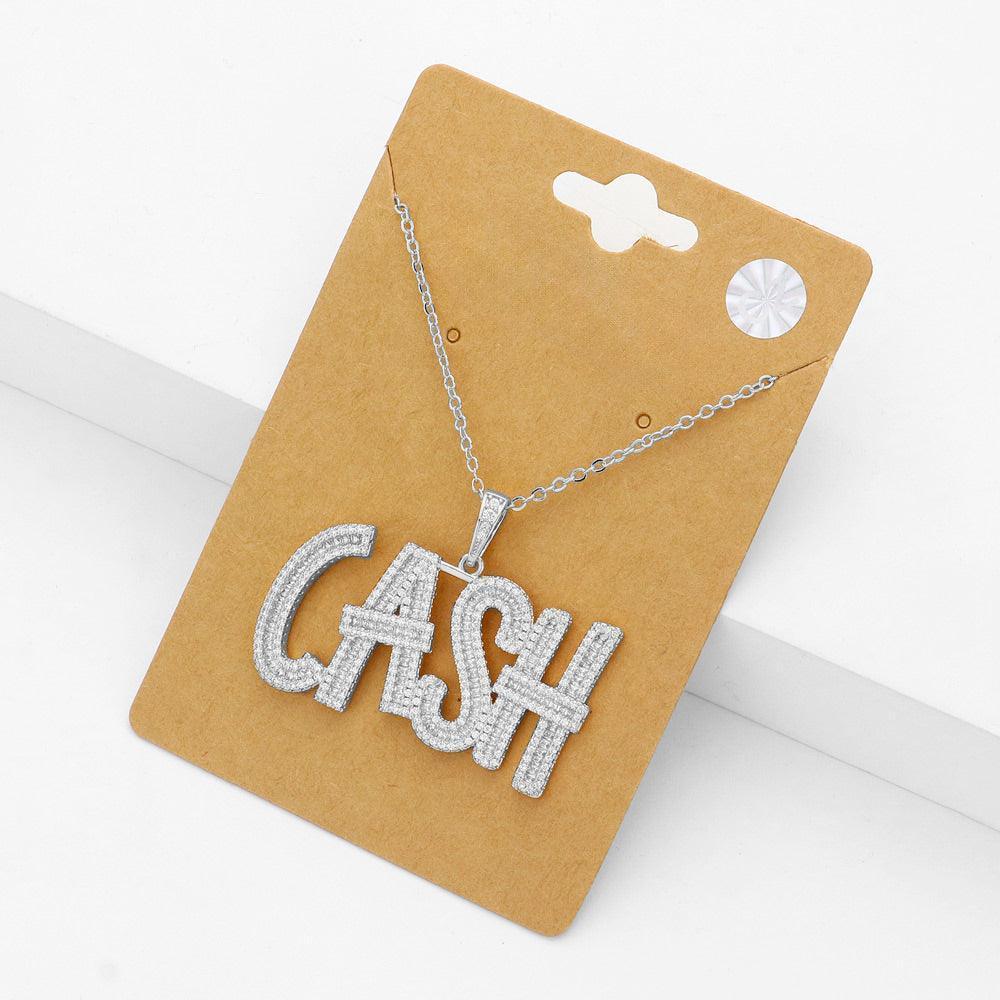 CZ Stone Paved CASH Message Pendant Necklace - Jewelry Store by Erik Rayo