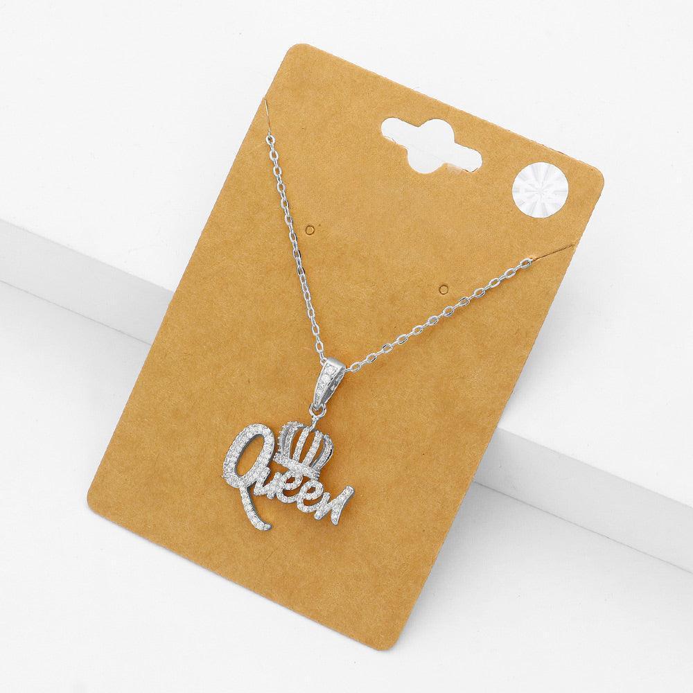 CZ Stone Paved QUEEN Message Pendant Necklace - Jewelry Store by Erik Rayo
