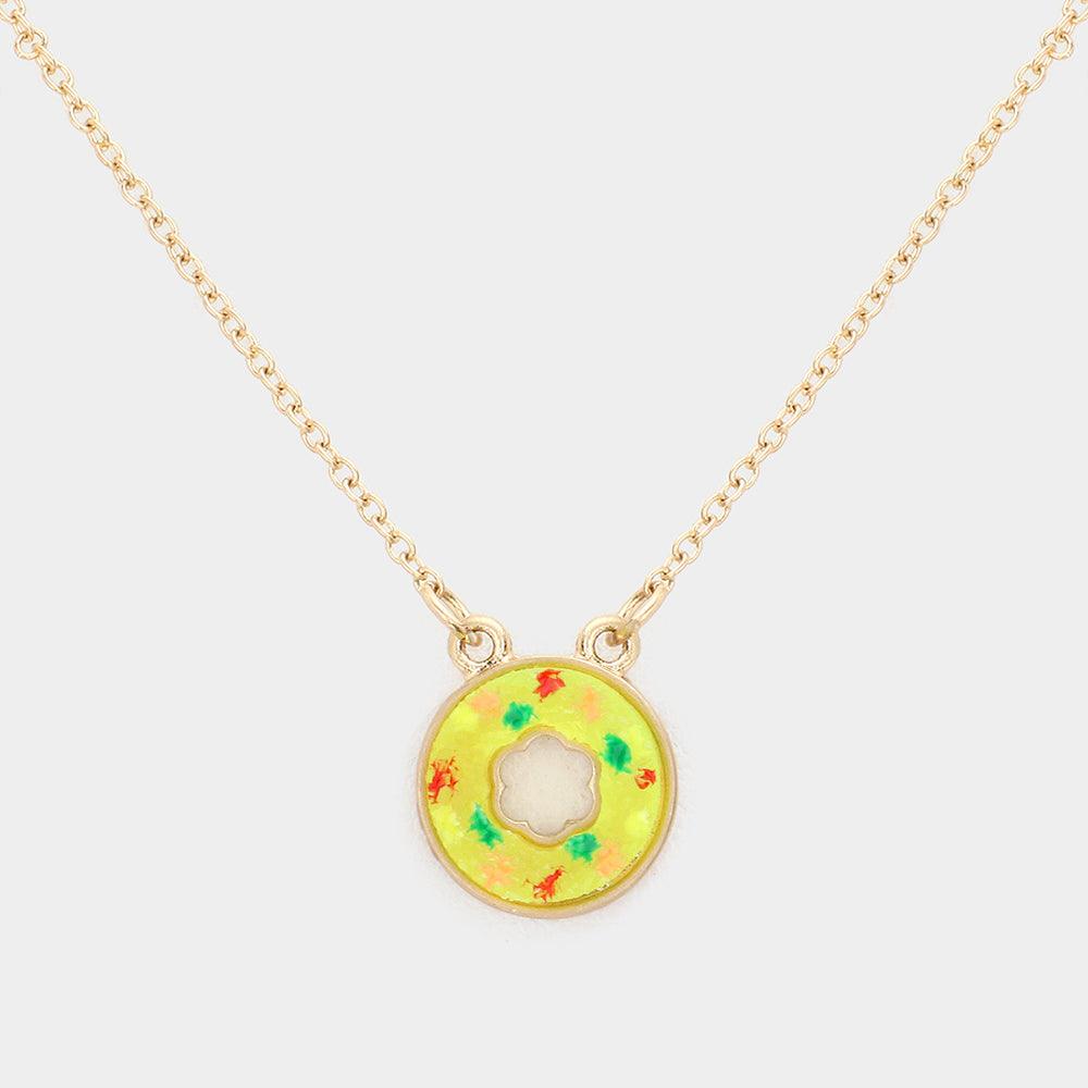 Yellow Druzy Donut Pendant Necklace