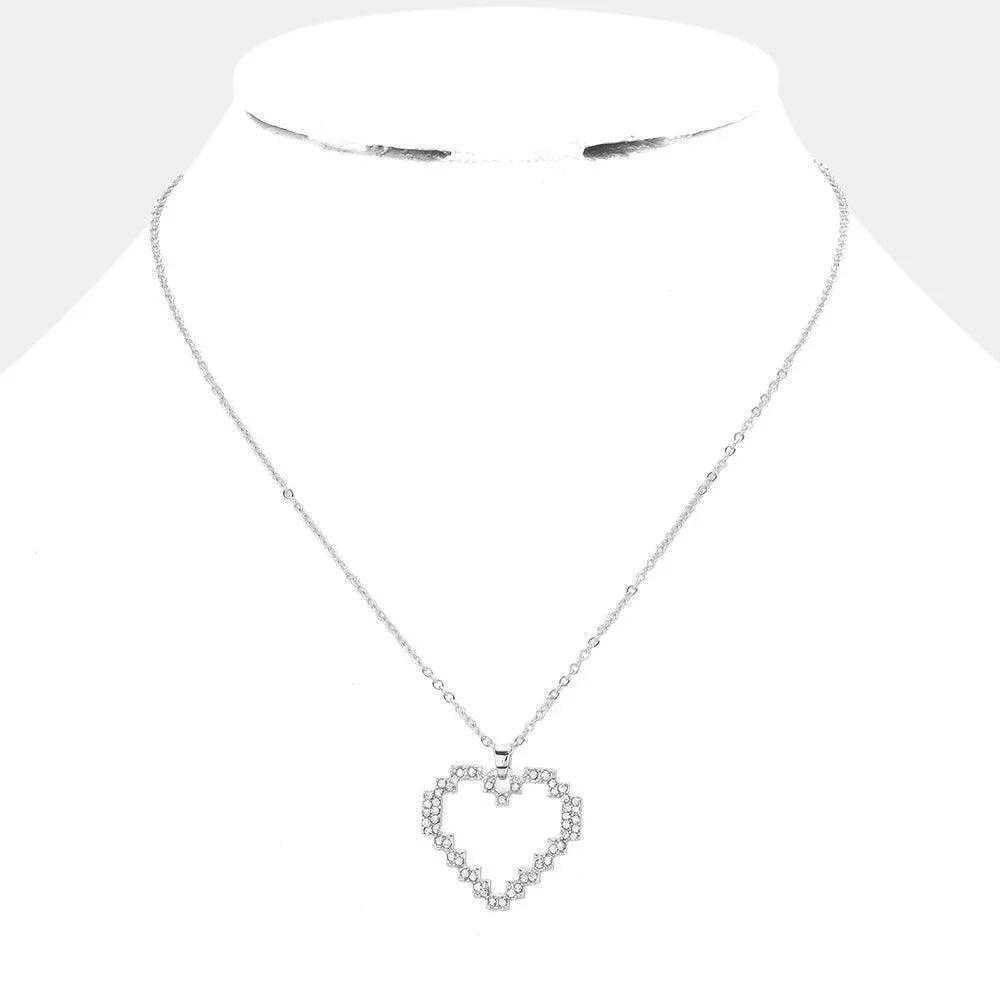 Rhinestone Embellished Open Heart Pendant Necklace - Jewelry Store by Erik Rayo