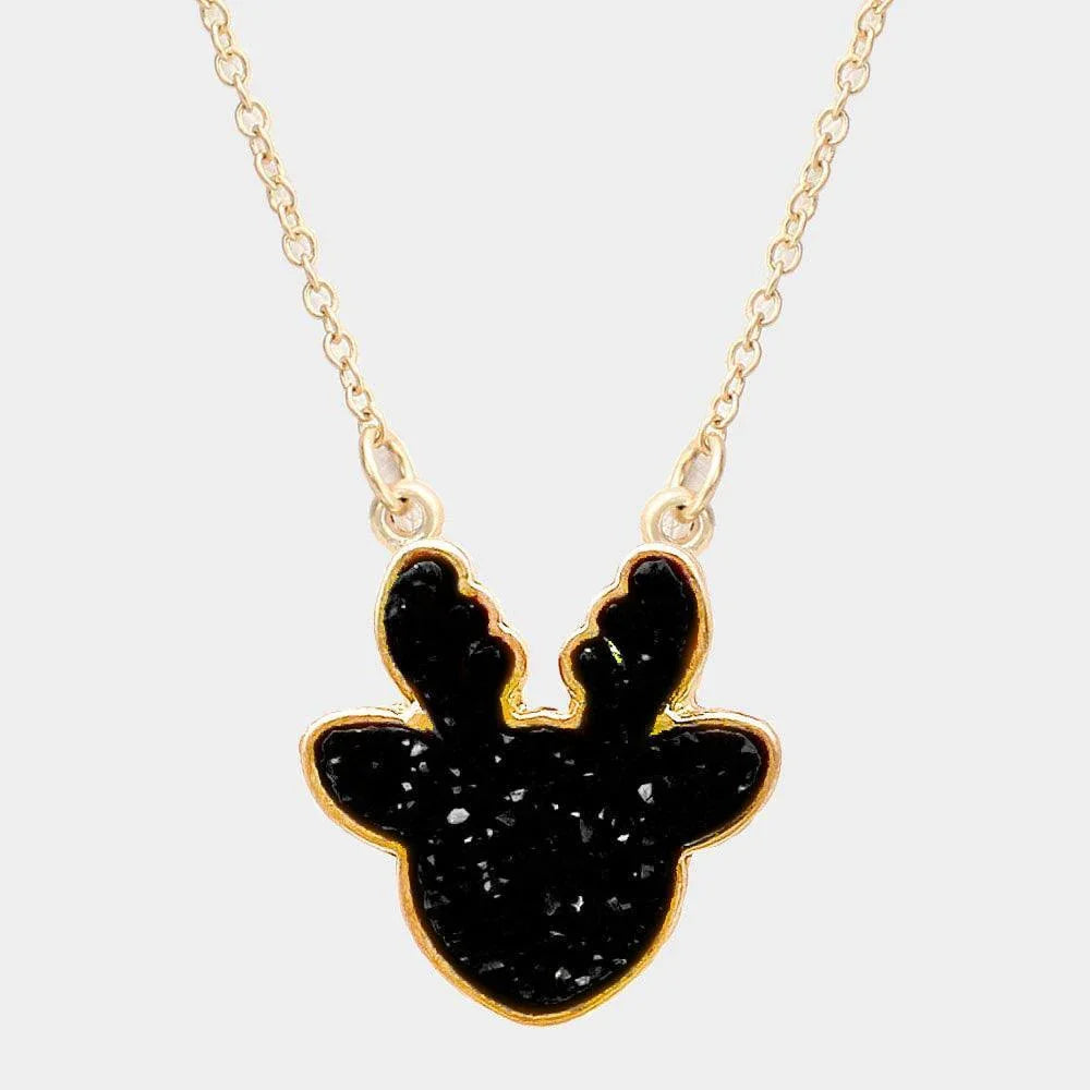Black Druzy Reindeer Pendant Necklace - Jewelry Store by Erik Rayo