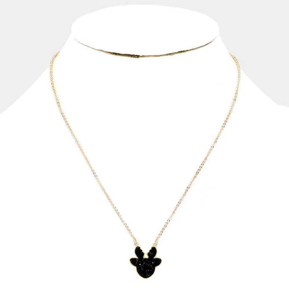Black Druzy Reindeer Pendant Necklace - Jewelry Store by Erik Rayo