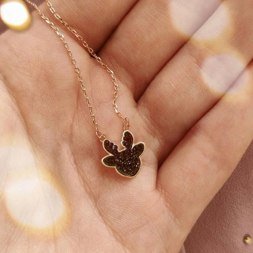 Brown Druzy Reindeer Pendant Necklace - Jewelry Store by Erik Rayo