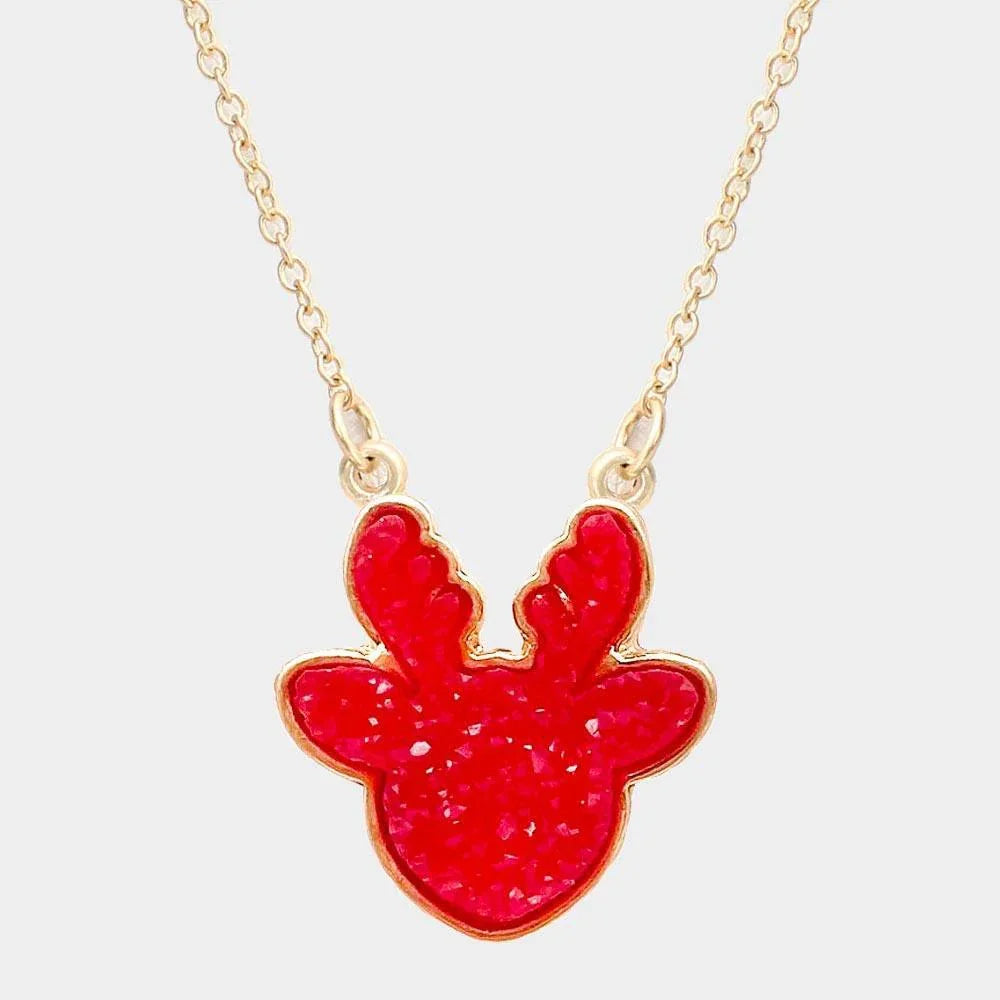 Red Druzy Reindeer Pendant Necklace - Jewelry Store by Erik Rayo