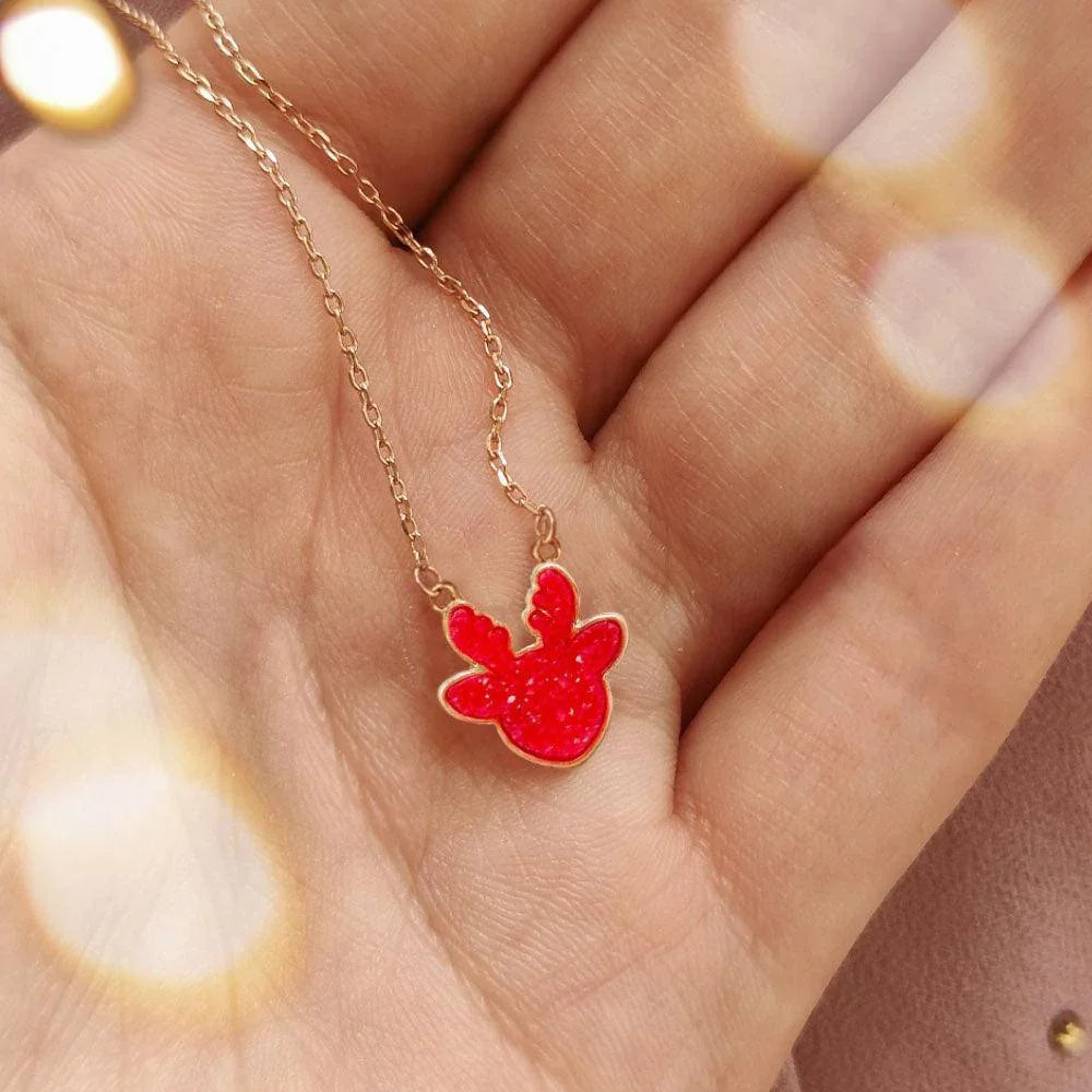Red Druzy Reindeer Pendant Necklace - Jewelry Store by Erik Rayo