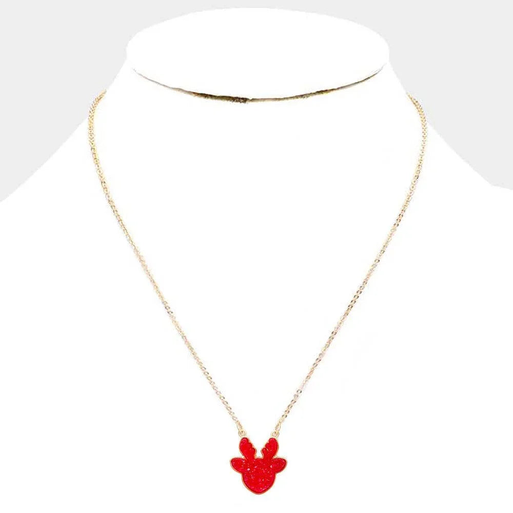 Red Druzy Reindeer Pendant Necklace - Jewelry Store by Erik Rayo