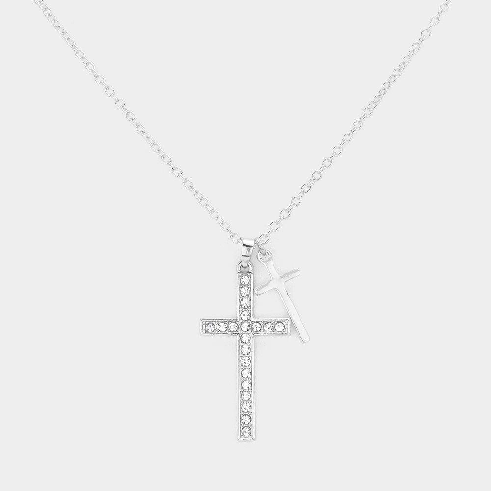 Rhinestone Embellished Cross Pendant Necklace