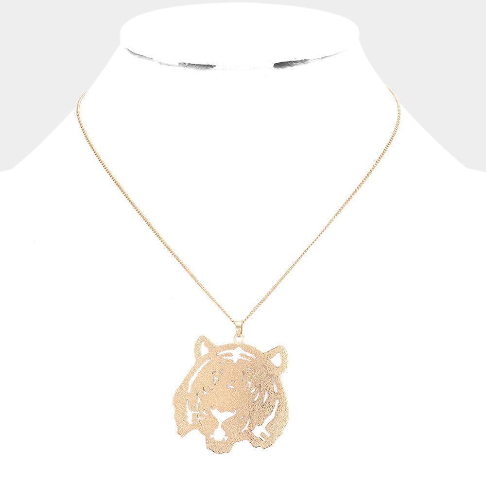 Gold Tiger Face Filigree Pendant Necklace - Jewelry Store by Erik Rayo