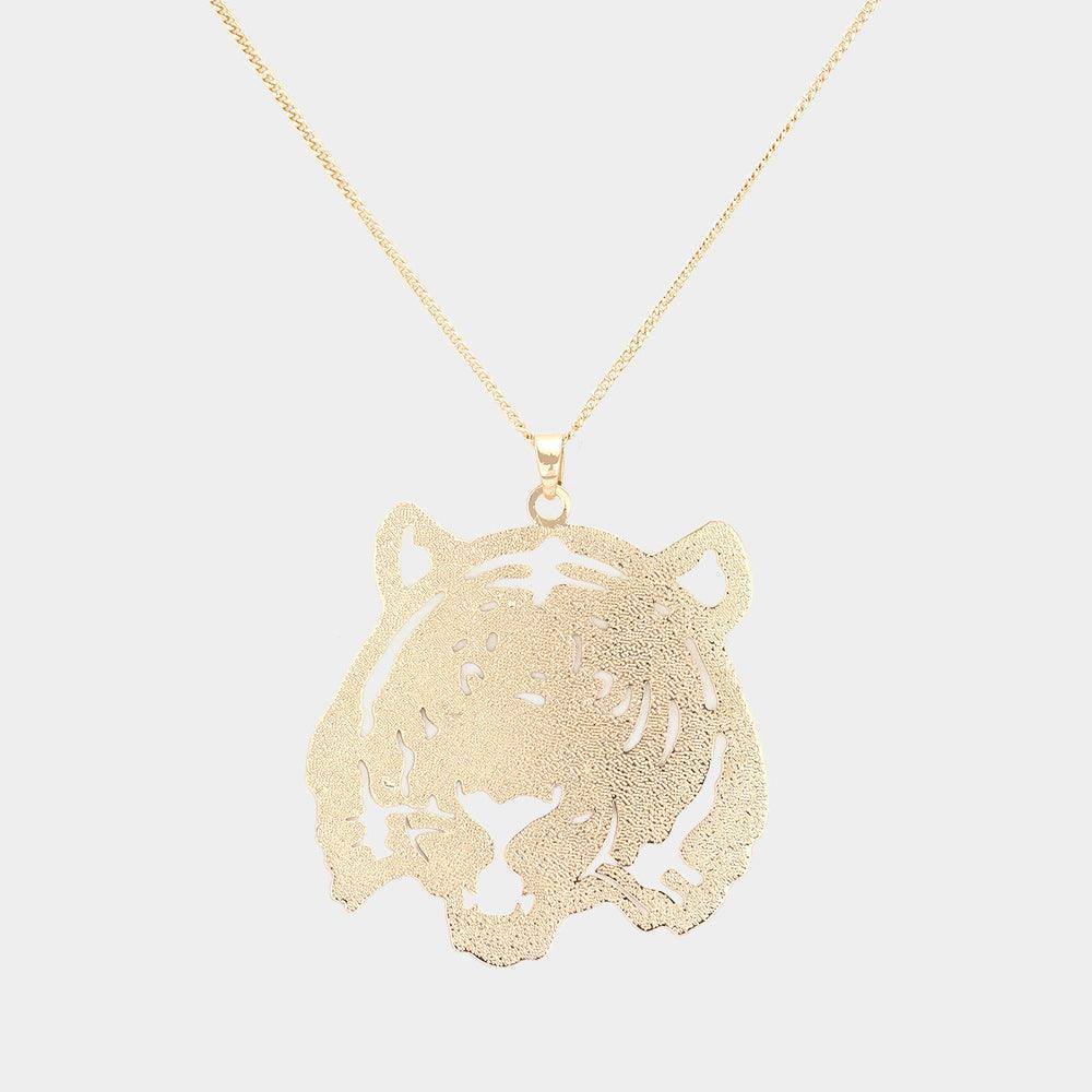 Gold Tiger Face Filigree Pendant Necklace - Jewelry Store by Erik Rayo