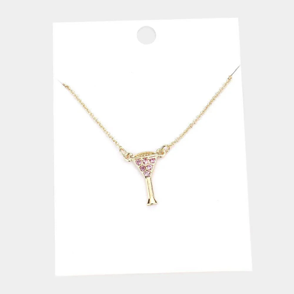 Pink Rhinestone Embellished Cocktail Pendant Necklace - Jewelry Store by Erik Rayo