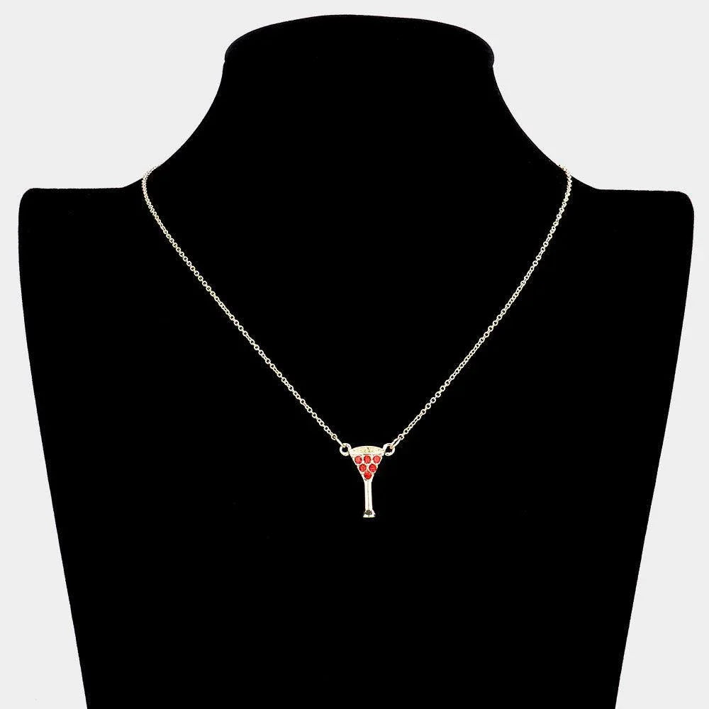 Red Rhinestone Embellished Cocktail Pendant Necklace - Jewelry Store by Erik Rayo