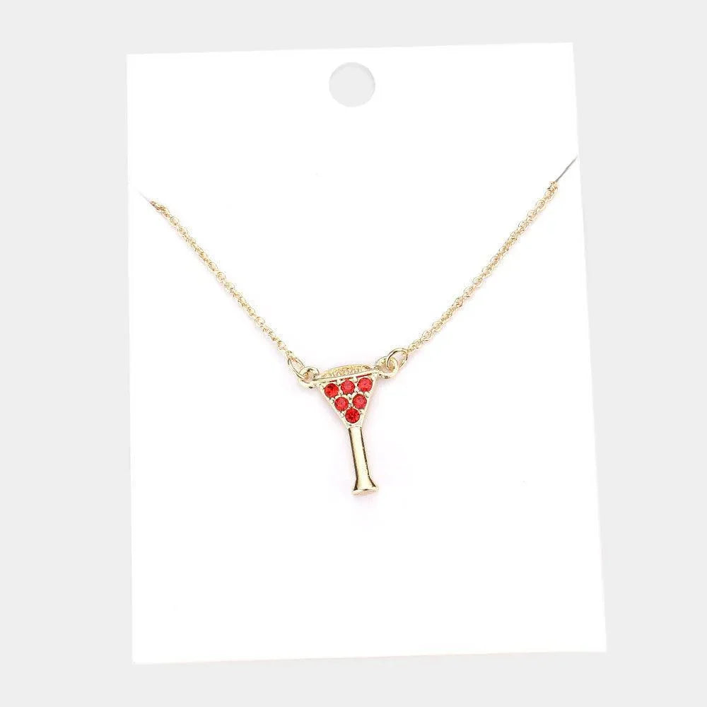 Red Rhinestone Embellished Cocktail Pendant Necklace - Jewelry Store by Erik Rayo