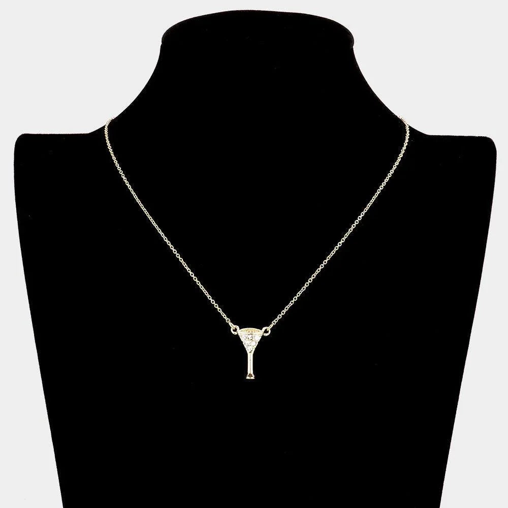 White Rhinestone Embellished Cocktail Pendant Necklace - Jewelry Store by Erik Rayo