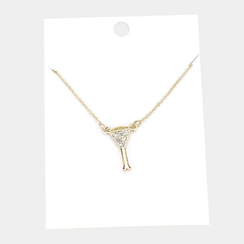White Rhinestone Embellished Cocktail Pendant Necklace - Jewelry Store by Erik Rayo
