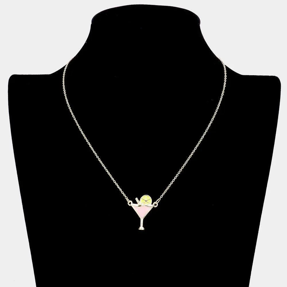 Pink Enamel Cocktail Pendant Necklace - Jewelry Store by Erik Rayo