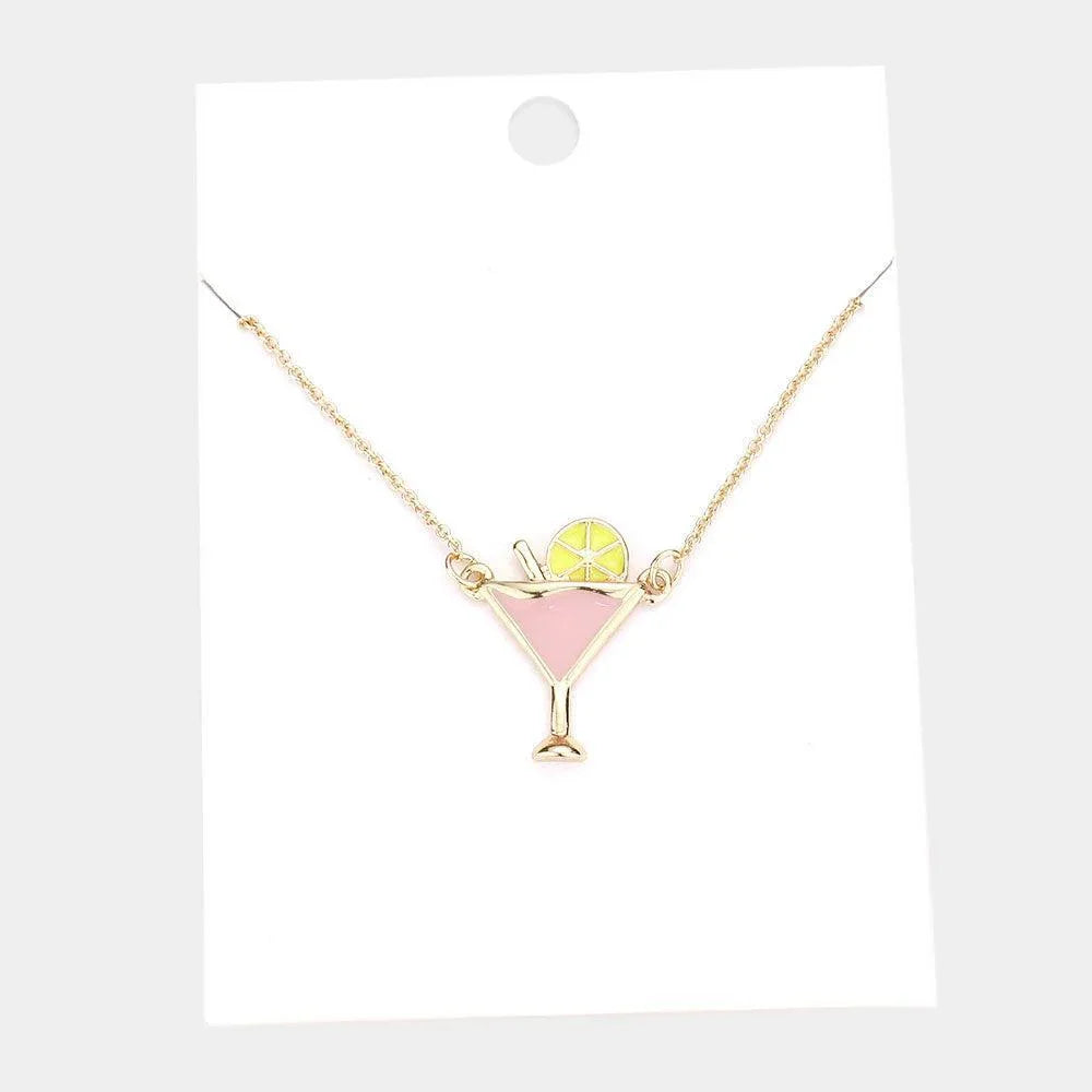 Pink Enamel Cocktail Pendant Necklace - Jewelry Store by Erik Rayo