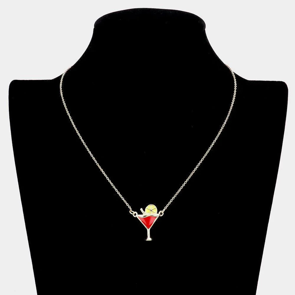 Red Enamel Cocktail Pendant Necklace - Jewelry Store by Erik Rayo