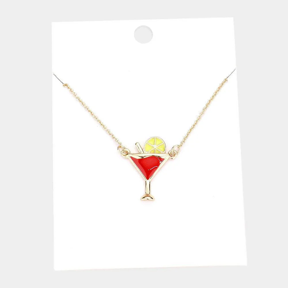 Red Enamel Cocktail Pendant Necklace - Jewelry Store by Erik Rayo