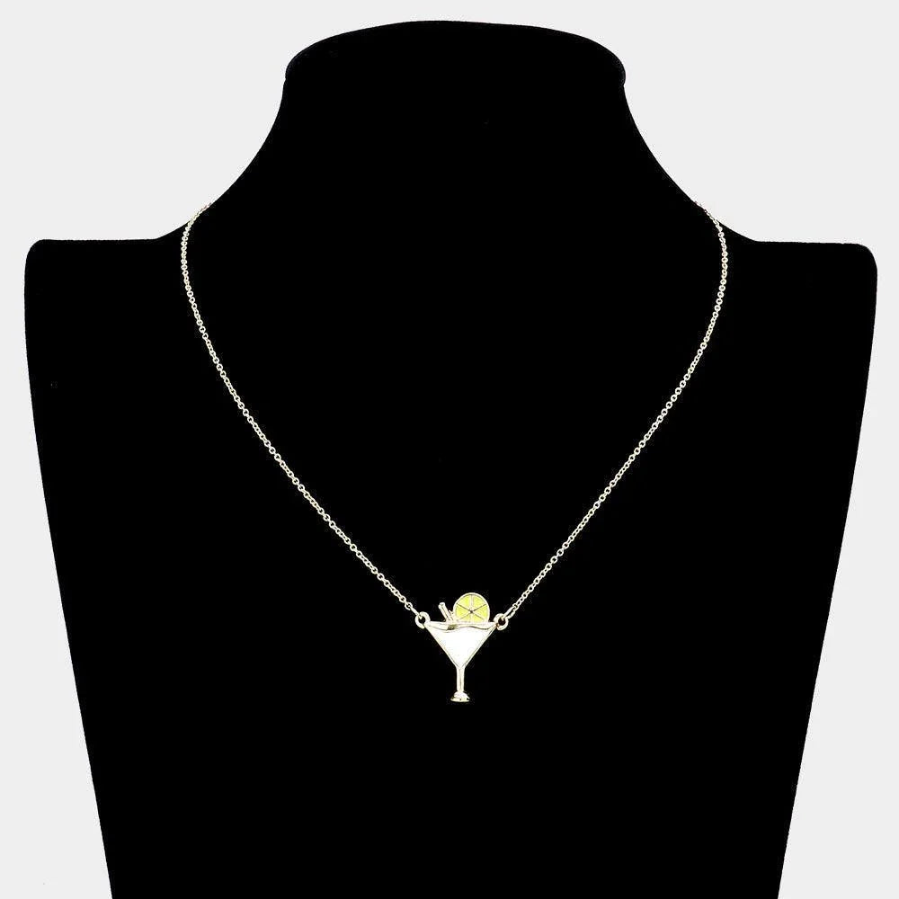 White Enamel Cocktail Pendant Necklace - Jewelry Store by Erik Rayo