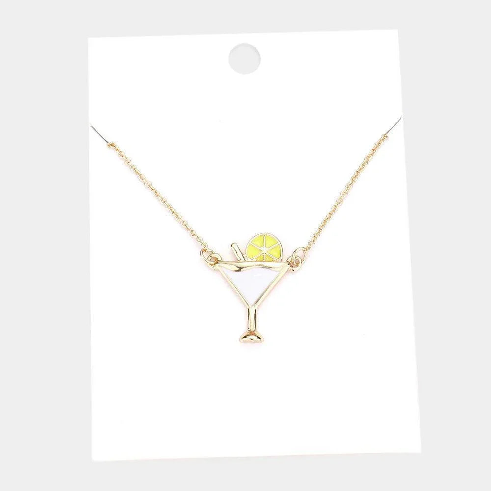 White Enamel Cocktail Pendant Necklace - Jewelry Store by Erik Rayo