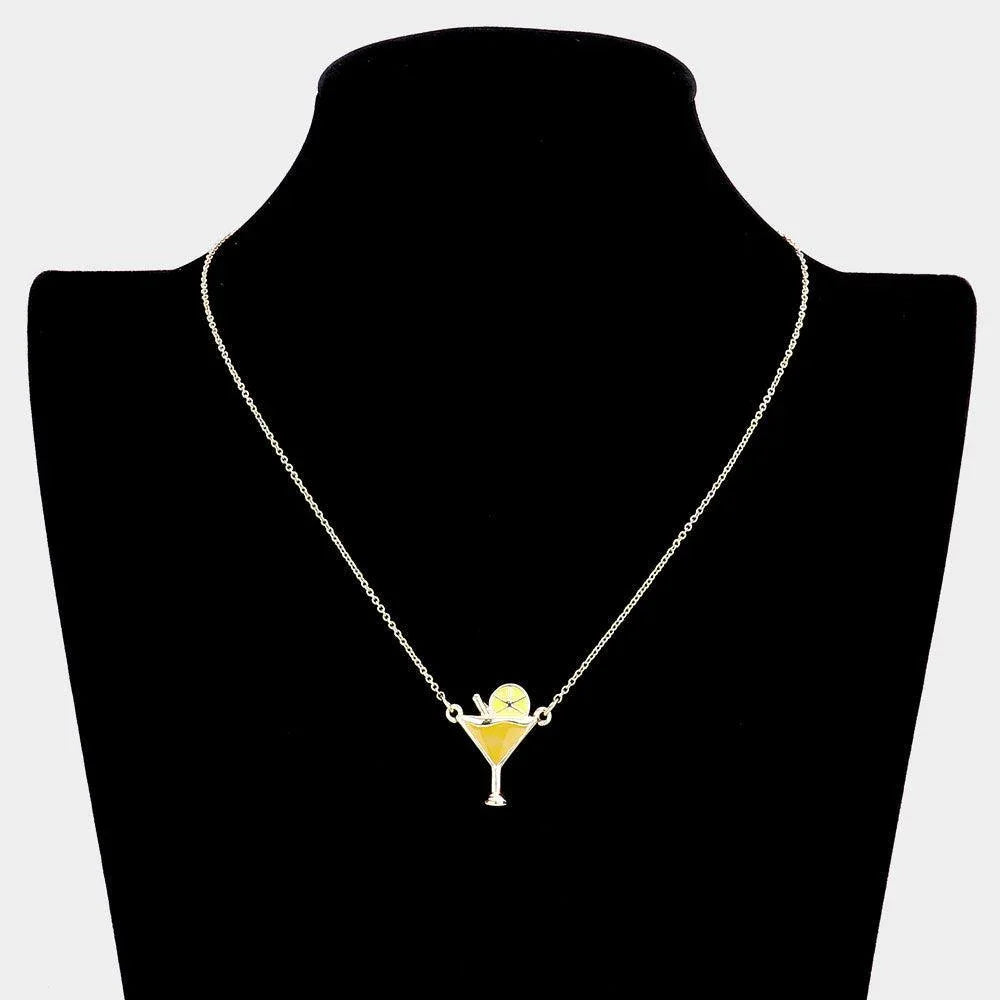 Yellow Enamel Cocktail Pendant Necklace - Jewelry Store by Erik Rayo