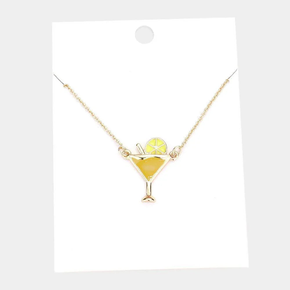 Yellow Enamel Cocktail Pendant Necklace - Jewelry Store by Erik Rayo