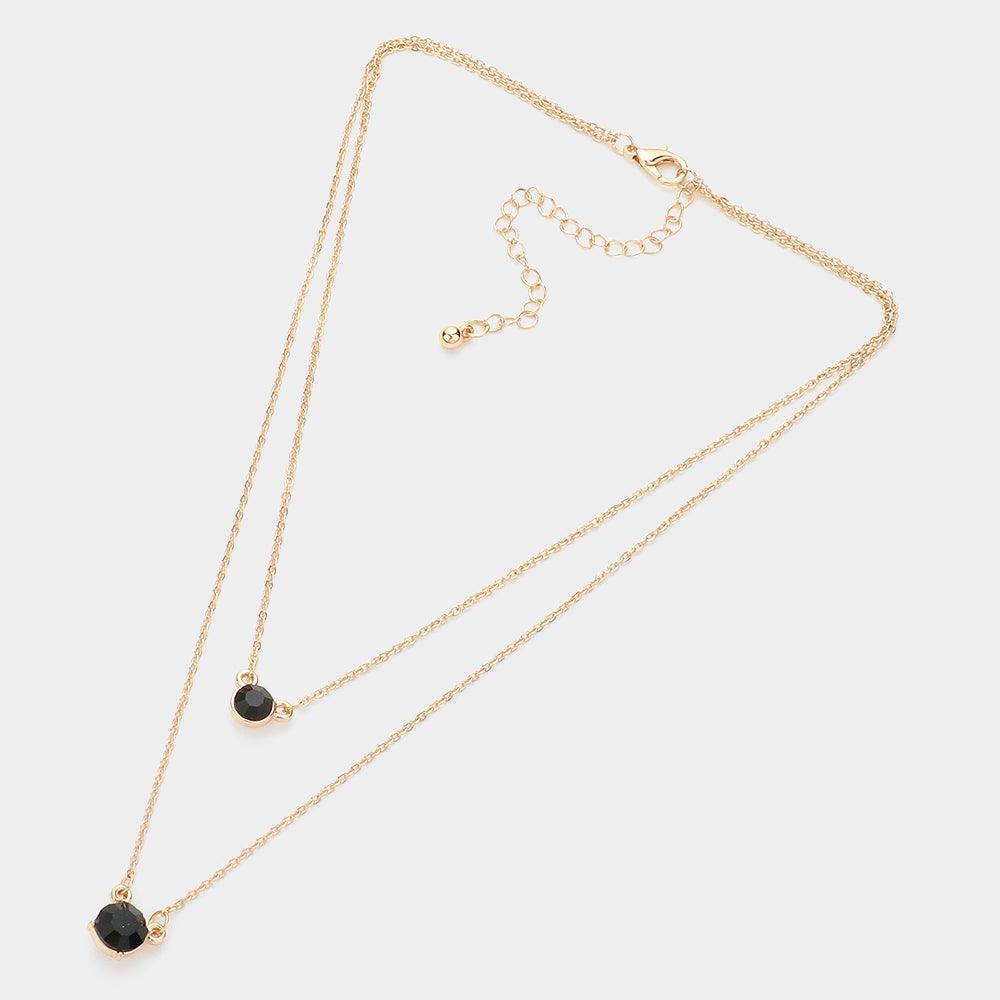 Gold Double Round Stone Pendant Layered Necklace - Jewelry Store by Erik Rayo