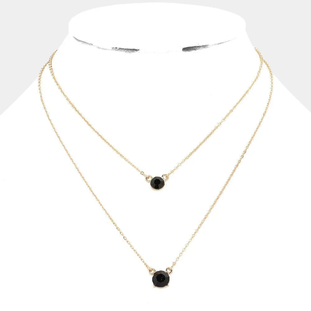 Gold Double Round Stone Pendant Layered Necklace - Jewelry Store by Erik Rayo