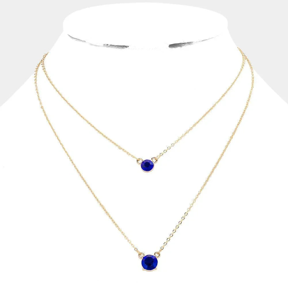 Gold Double Round Stone Pendant Layered Necklace - Jewelry Store by Erik Rayo