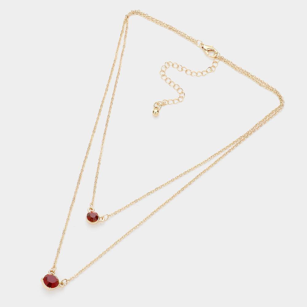 Red Double Round Stone Pendant Layered Necklace - Jewelry Store by Erik Rayo