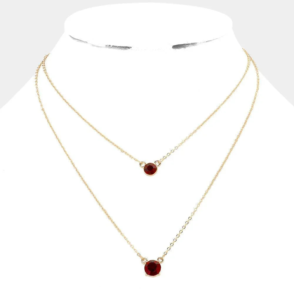 Red Double Round Stone Pendant Layered Necklace - Jewelry Store by Erik Rayo