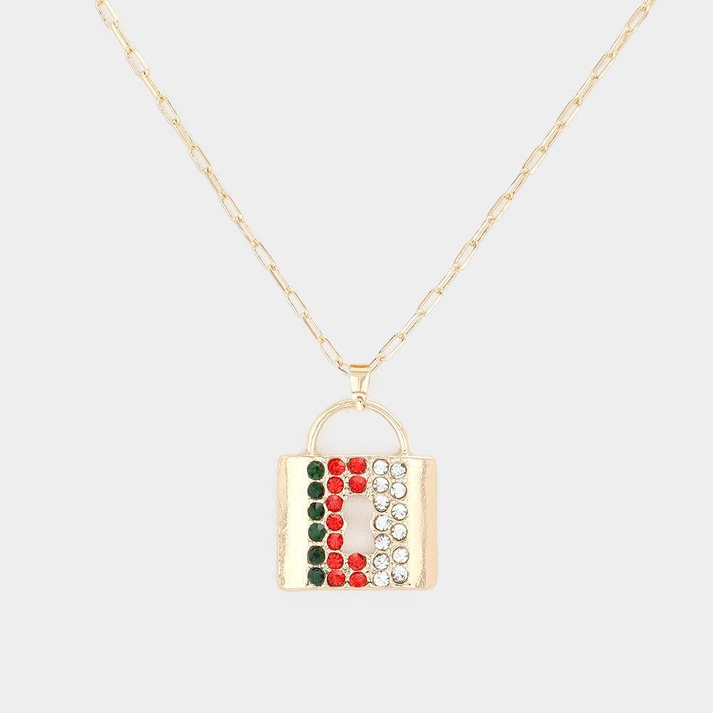 Gold Color Block Rhinestone Embellished Lock Pendant Necklace - Jewelry Store by Erik Rayo