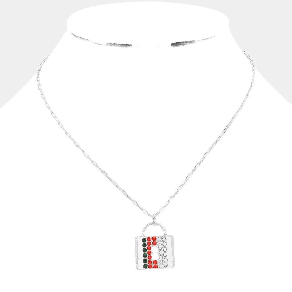 Color Block Rhinestone Embellished Lock Pendant Necklace - Jewelry Store by Erik Rayo