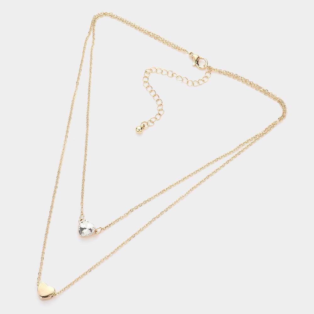 Gold Round Stone Metal Heart Pendant Layered Necklace - Jewelry Store by Erik Rayo