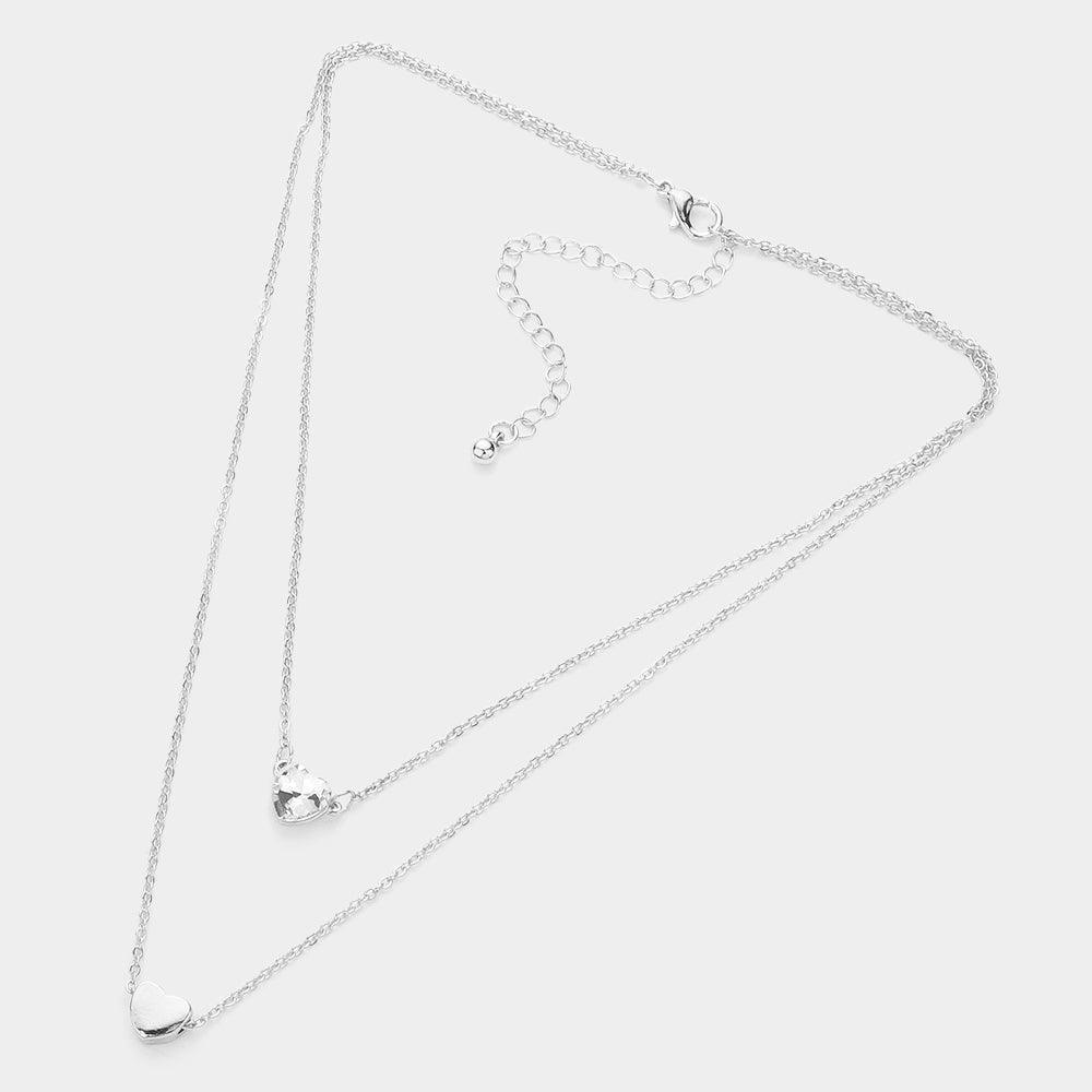 Round Stone Metal Heart Pendant Layered Necklace - Jewelry Store by Erik Rayo