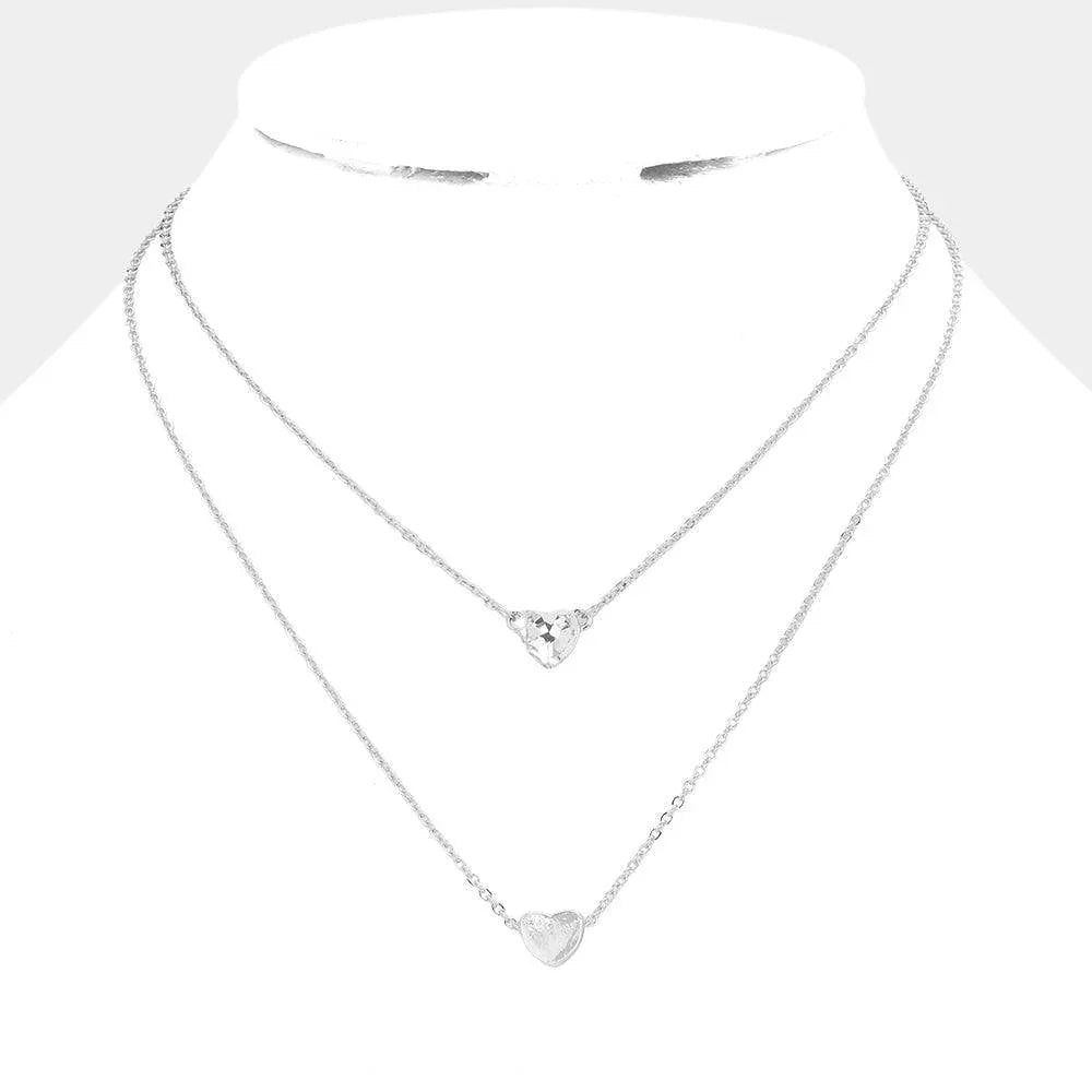 Round Stone Metal Heart Pendant Layered Necklace - Jewelry Store by Erik Rayo