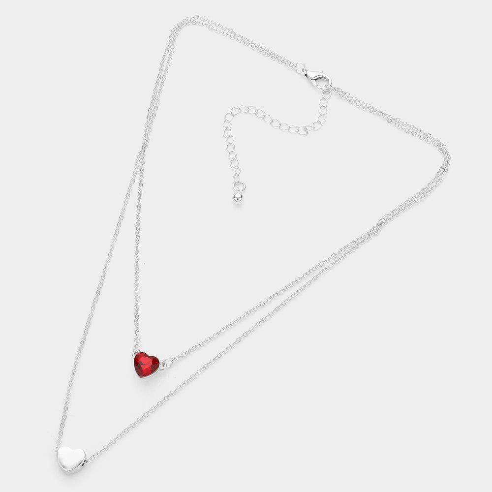 Red Round Stone Metal Heart Pendant Layered Necklace - Jewelry Store by Erik Rayo
