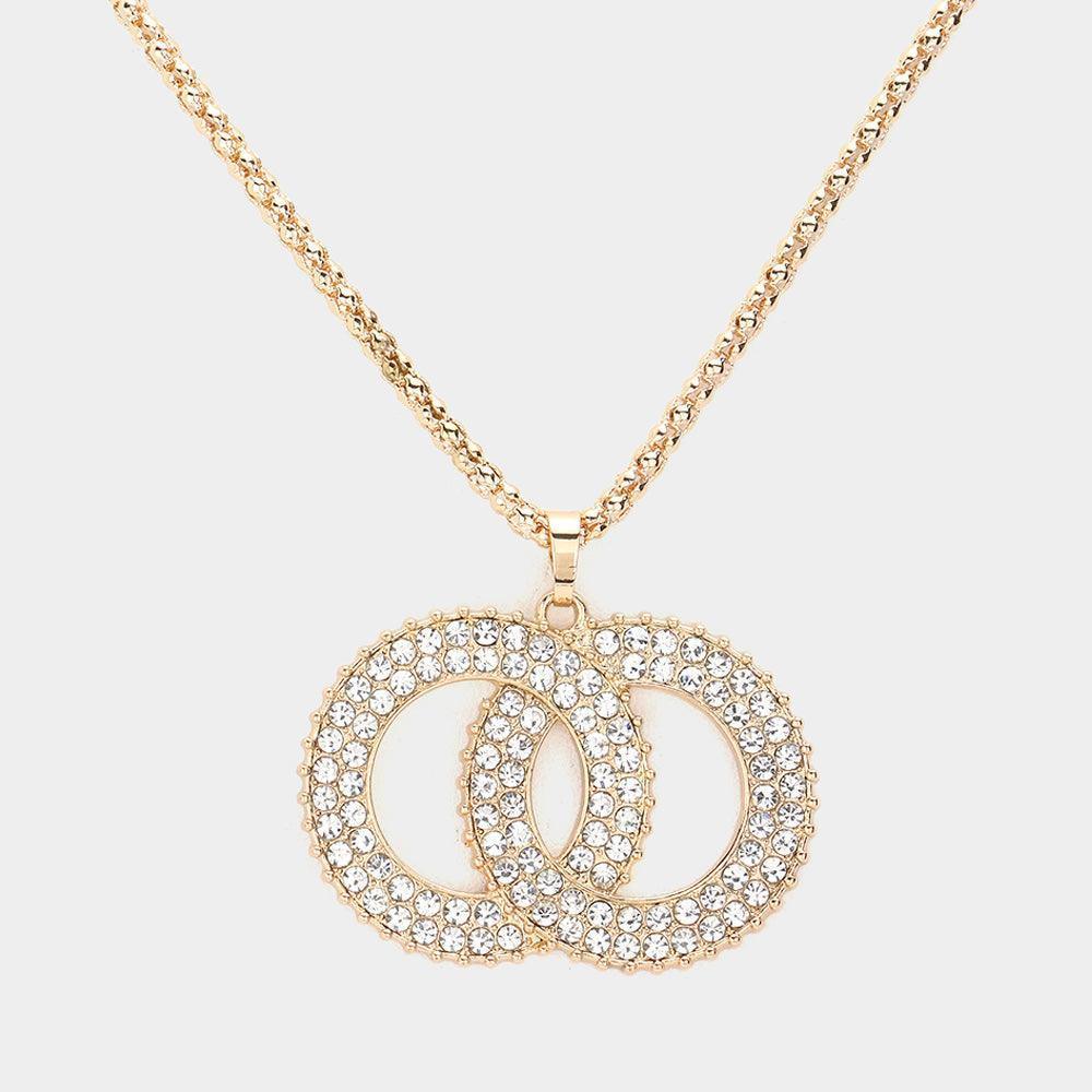 Gold Rhinestone Embellished Double Open Circle Link Pendant Necklace - Jewelry Store by Erik Rayo