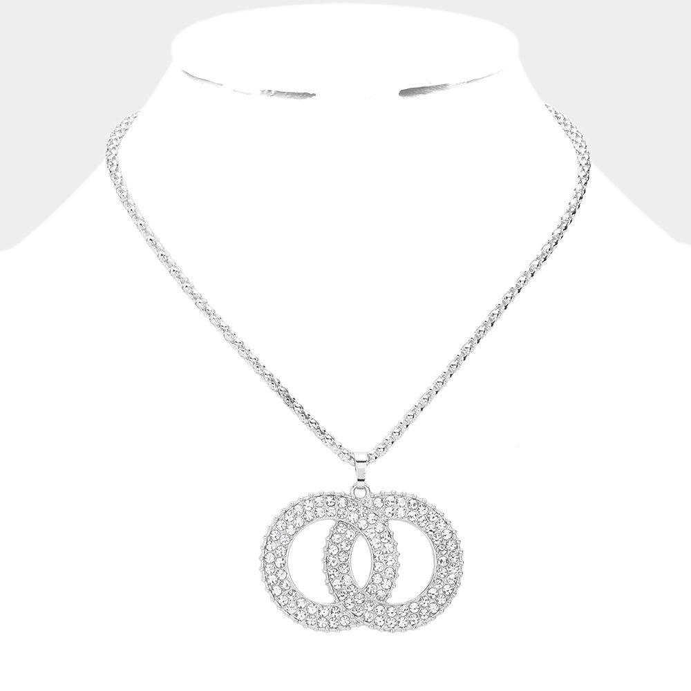 Rhinestone Embellished Double Open Circle Link Pendant Necklace - Jewelry Store by Erik Rayo