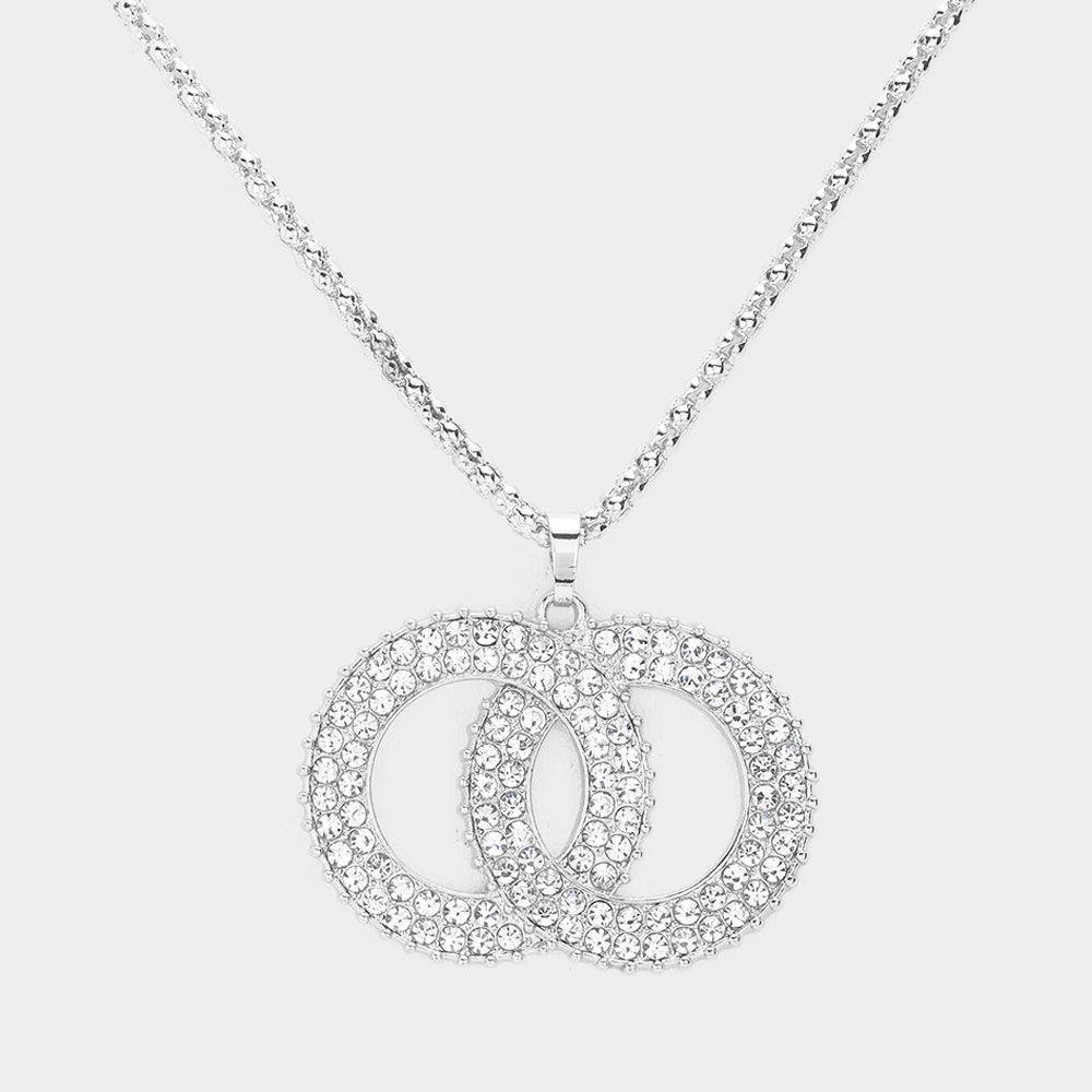 Rhinestone Embellished Double Open Circle Link Pendant Necklace - Jewelry Store by Erik Rayo