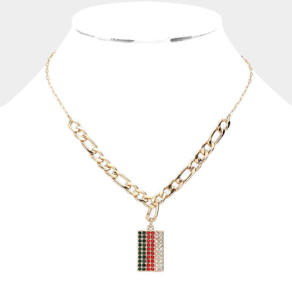 Gold Color Block Rhinestone Embellished Rectangle Pendant Necklace - Jewelry Store by Erik Rayo