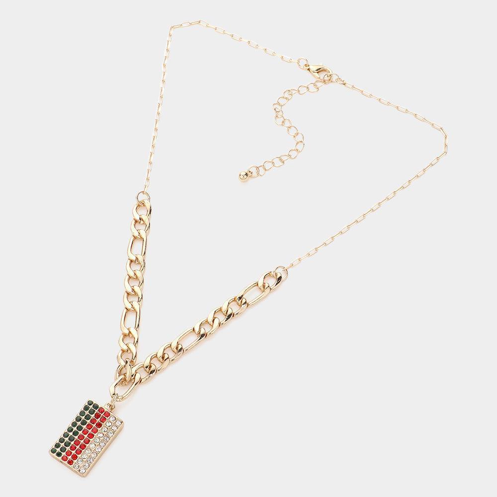 Gold Color Block Rhinestone Embellished Rectangle Pendant Necklace - Jewelry Store by Erik Rayo