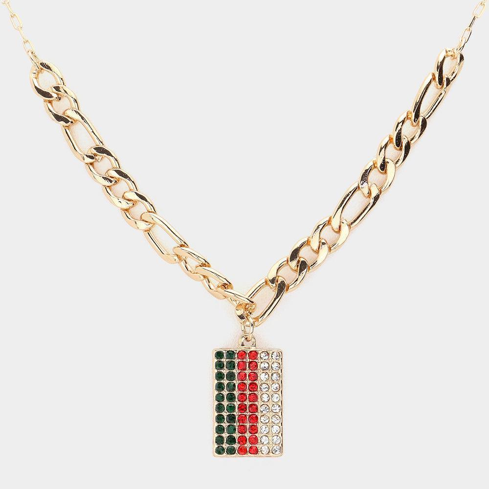 Gold Color Block Rhinestone Embellished Rectangle Pendant Necklace - Jewelry Store by Erik Rayo