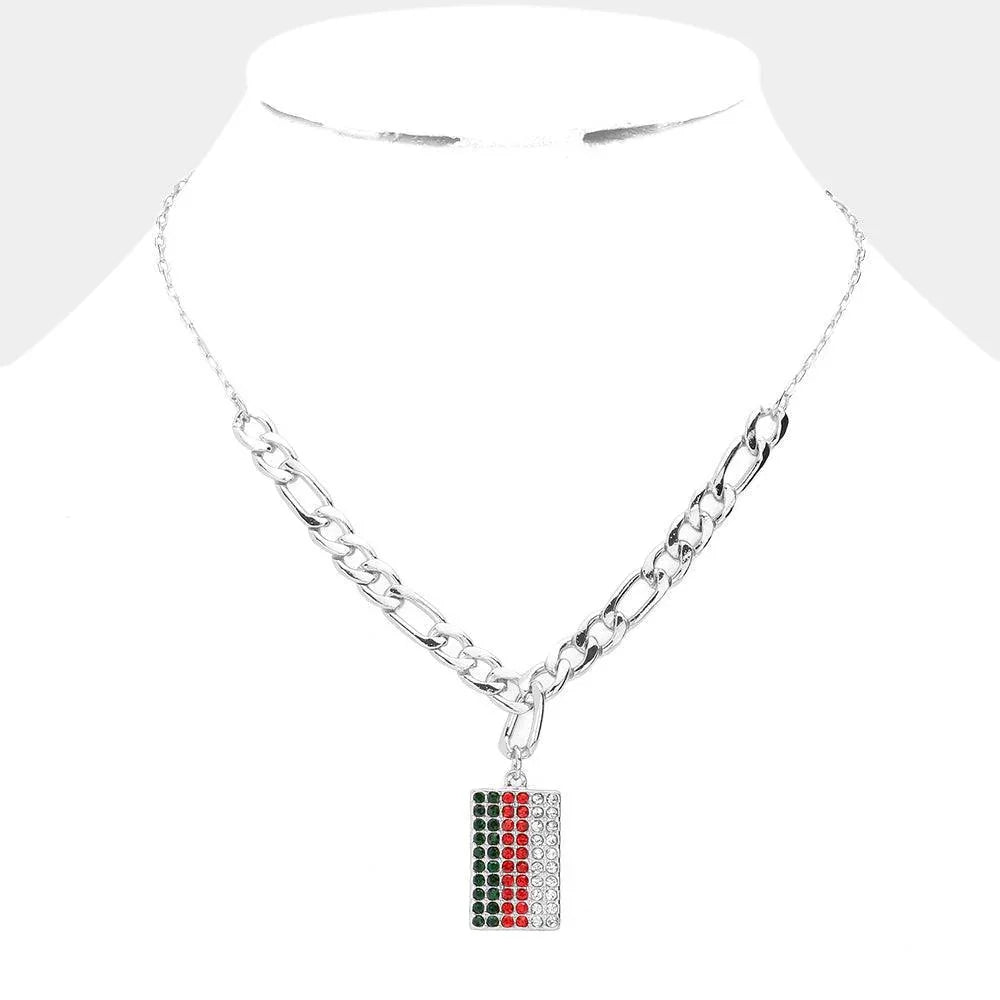 Color Block Rhinestone Embellished Rectangle Pendant Necklace - Jewelry Store by Erik Rayo