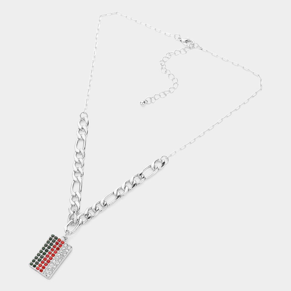 Color Block Rhinestone Embellished Rectangle Pendant Necklace - Jewelry Store by Erik Rayo
